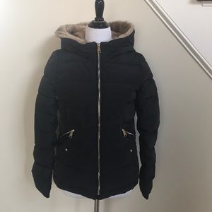 TRF Outerwear Faux Fur Lined Black Coat Size Small